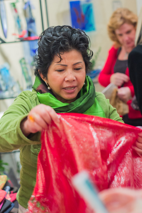 Woman shopping at Somaly Hay's booth